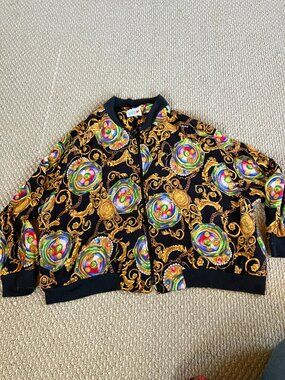 Vintage 90s Baroque Style Bomber Jacket Dudley Woman XL